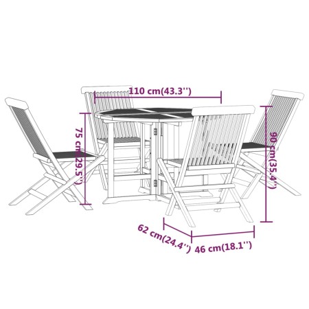 Set da Pranzo Pieghevole per Esterni 5pz Legno Massello di Teak