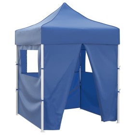 Gazebo Pieghevole Professionale 4 Pareti 2x2m Acciaio Blu