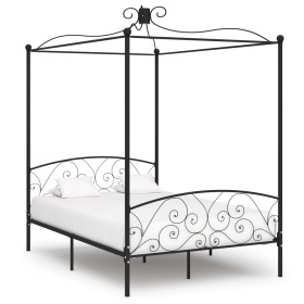 Letto a Baldacchino Nero in Metallo 120x200 cm