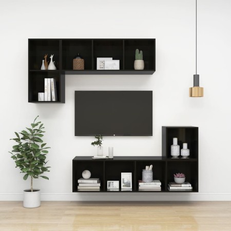 Mobile TV da Parete Nero Lucido 37x37x142,5cm Legno Multistrato