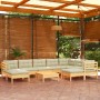 Set Divani da Giardino 10 pz con Cuscini Crema Massello di Pino