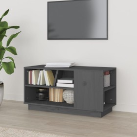 Mobile Porta TV Grigio 80x35x40,5 cm in Legno Massello di Pino