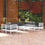 Set Divani da Giardino 10 pz con Cuscini Bianchi Legno di Pino