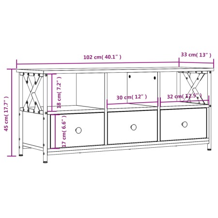 Mobile Porta TV Nero 102x33x45 cm in Legno Multistrato e Ferro