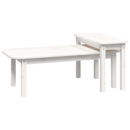 Set Tavolini da Salotto 2 pz Bianco in Legno Massello di Pino