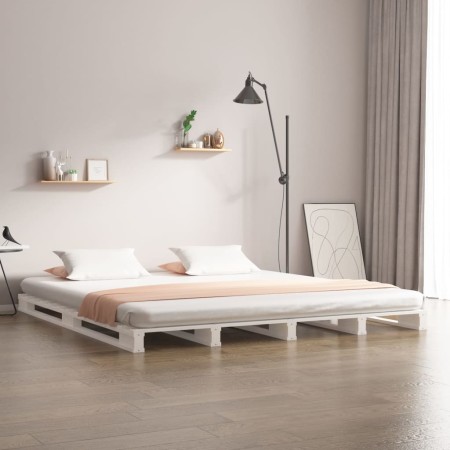 Letto a Pallet Bianco 120x200 cm in Legno Massello di Pino