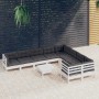 Set Divani da Giardino 10 pz con Cuscini Bianchi Legno di Pino