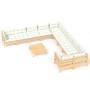 Set Divani da Giardino 11 pz con Cuscini Crema Massello di Pino