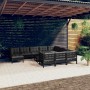 Set Divani da Giardino 12 pz con Cuscini in Legno di Pino Nero