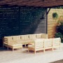 Set Divani da Giardino 11 pz con Cuscini Crema in Massello di Pino