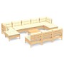 Set Divani da Giardino 11 pz con Cuscini Crema in Massello di Pino