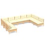 Set Divani da Giardino 9 pz con Cuscini Crema Massello di Pino