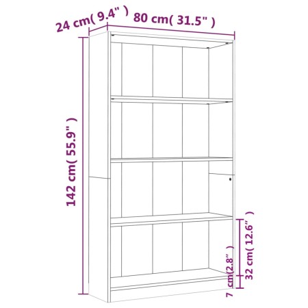 Libreria 4 Ripiani Rovere Marrone 80x24x142cm Legno Multistrato