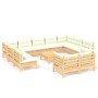 Set Divani da Giardino 12 pz con Cuscini Crema Massello di Pino