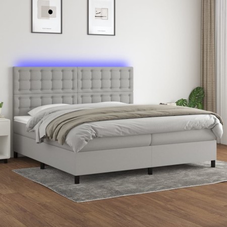 Letto a Molle Materasso e LED Grigio Chiaro 200x200 cm Tessuto