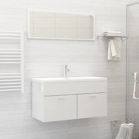 Set Mobili da Bagno 2 pz Bianco Lucido in Legno Multistrato