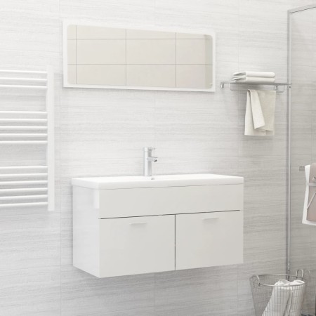 Set Mobili da Bagno 2 pz Bianco Lucido in Legno Multistrato