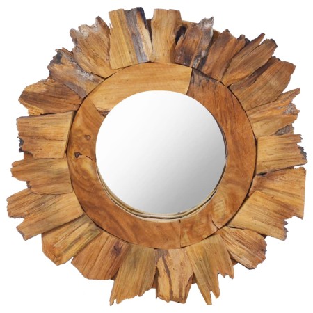 Specchio da Parete 40 cm in Legno di Teak Rotondo