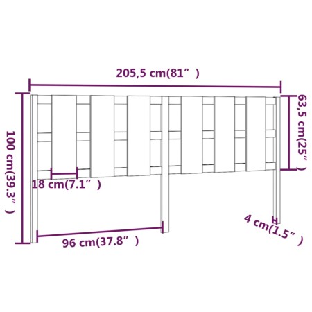 Testiera per Letto 205,5x4x100 cm in Legno Massello di Pino