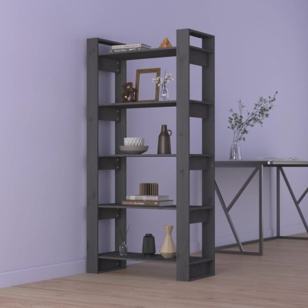 Libreria/Divisorio Grigio 80x35x160 cm Legno Massello