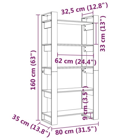 Libreria/Divisorio Grigio 80x35x160 cm Legno Massello