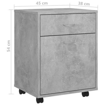 Mobiletto con Ruote Grigio Cemento 45x38x54cm Legno Multistrato