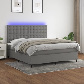 Letto a Molle Materasso e LED Grigio Scuro 180x200cm in Tessuto