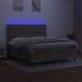 Letto a Molle con Materasso e LED Tortora 160x200 cm in Tessuto