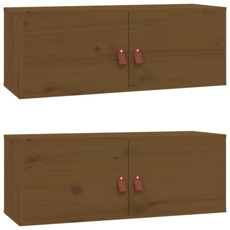 Pensili 2 pz Marrone Miele 80x30x30cm in Legno Massello di Pino