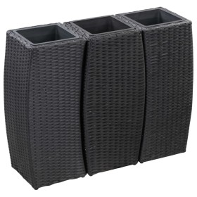 Letti Rialzati da Giardino 3 pz in Polyrattan Nero