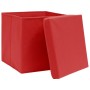 Scatole Portaoggetti con Coperchi 10pz Rosse 32x32x32cm Tessuto