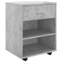 Mobiletto con Ruote Grigio Cemento 46x36x59cm Legno Multistrato