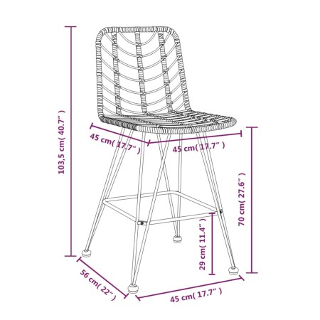 Sgabelli da Bar 2 pz 45x56x103,5 cm Rattan PE e Acciaio