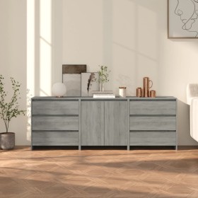 Credenze 3 pz Grigio Sonoma in Legno Multistrato