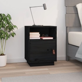 Comodino Nero 40x34x55 cm in Legno Massello di Pino