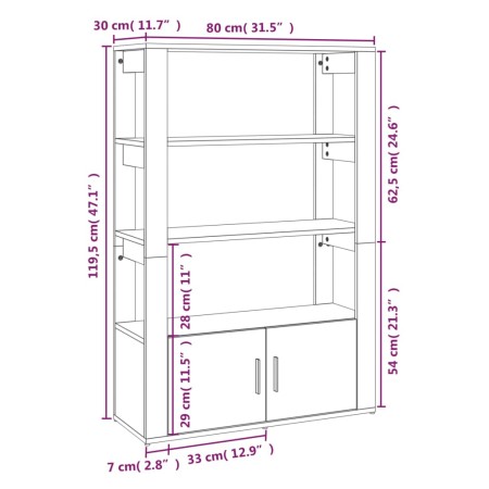 Credenza Rovere Marrone 80x30x119,5 cm in Legno Multistrato