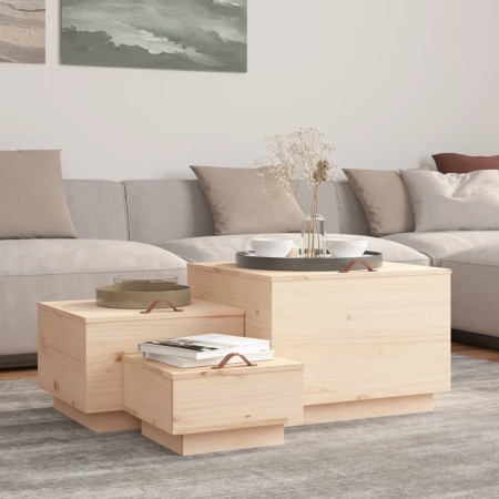 Contenitori Portaoggetti con Coperchi 3 pz Legno Massello Pino