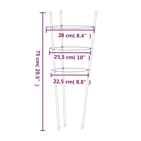 Supporti Piante da Giardino con 3 Anelli 5pz Verde 75cm Acciaio