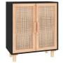 Credenza Nera 60x30x70 cm Legno Massello Pino e Rattan Naturale