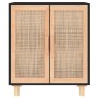 Credenza Nera 60x30x70 cm Legno Massello Pino e Rattan Naturale