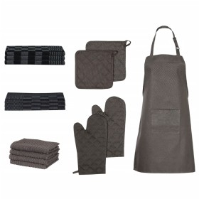 Set Strofinacci 15 pz con Guanti da Forno e Presine Cotone Nero