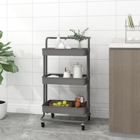 Carrello da Cucina 3 Ripiani Grigio 42x35x85 cm Ferro e ABS