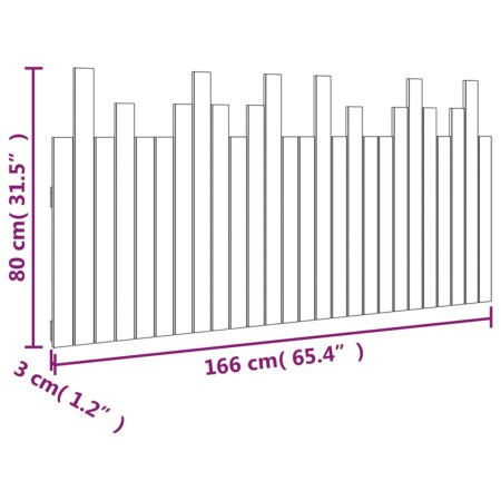 Testiera da Parete Nera 166x3x80 cm in Legno Massello di Pino