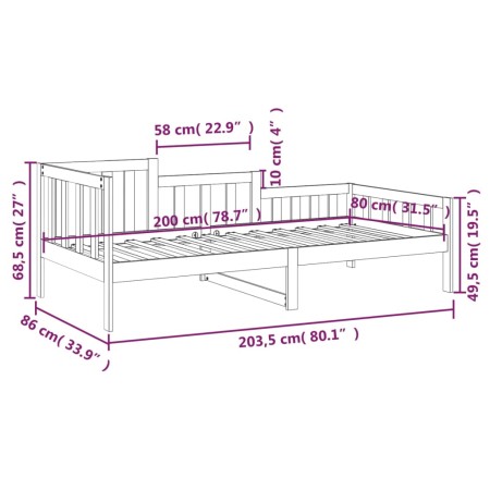 Dormeuse Miele 80x200 cm in Legno Massello di Pino