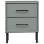 Comodino con Gambe in Metallo Grigio Legno Massello Pino OSLO