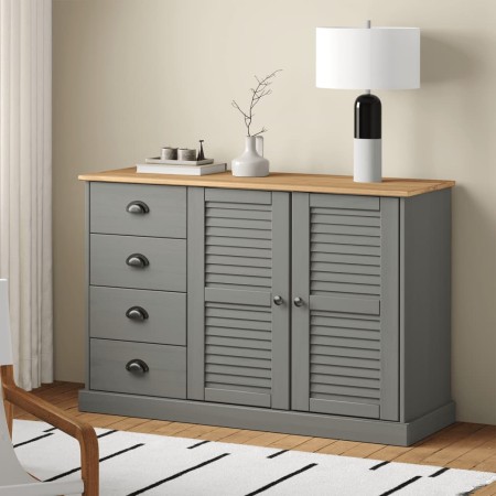 Credenza Cassetti VIGO 113x40x75 cm Legno Massello Pino Grigio