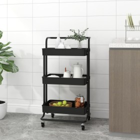 Carrello da Cucina 3 Ripiani Nero 42x35x85 cm Ferro e ABS