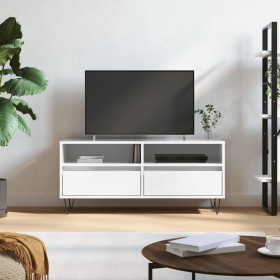 Mobile Porta TV Bianco Lucido 100x34,5x44,5cm Legno Multistrato