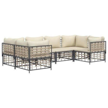 Set Divani da Giardino 6 pz con Cuscini Antracite in Polyrattan