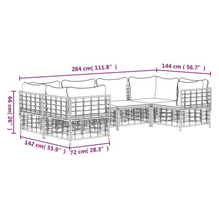 Set Divani da Giardino 6 pz con Cuscini Antracite in Polyrattan